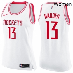 Womens Nike Houston Rockets 13 James Harden Swingman WhitePink Fashion NBA Jersey