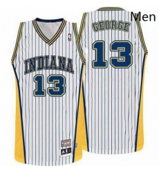 Mens Adidas Indiana Pacers 13 Paul George Swingman White Throwback NBA Jersey