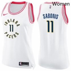 Womens Nike Indiana Pacers 11 Domantas Sabonis Swingman WhitePink Fashion NBA Jersey 