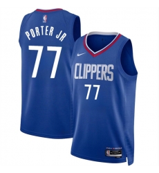 Men Los Angeles Clippers 77 Kevin Porter Jr Blue Icon Edition Stitched Jersey