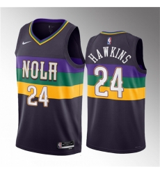 Men New Orleans Pelicans 24 Jordan Hawkins Purple 2023 Draft City Edition Stitched Basketball Jersey