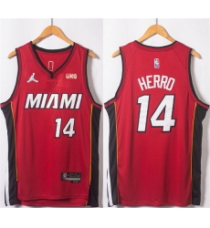 Men Miami Heat 14 Tyler Herro Red Statement Edition 75th Anniversary Stitched Jersey