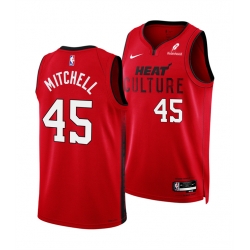 Men Miami Heat 45 Davion Mitchell Red 2025 City Edition Stitched Basketball Jersey