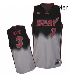 Mens Adidas Miami Heat 3 Dwyane Wade Swingman BlackGrey Fadeaway Fashion NBA Jersey