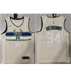 Men Milwaukee Bucks 34 Giannis Antetokounmpo Cream Stitched Jersey