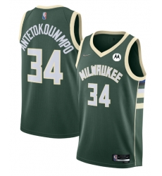 Men Milwaukee Bucks 34 Giannis Antetokounmpo Green 2021 22 Icon Edition 75th Anniversary Swingman Stitched Jersey