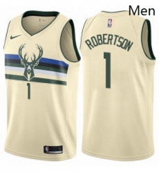 Mens Nike Milwaukee Bucks 1 Oscar Robertson Swingman Cream NBA Jersey City Edition