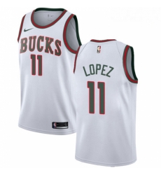 Mens Nike Milwaukee Bucks 11 Brook Lopez Swingman White Fashion Hardwood Classics NBA Jersey 