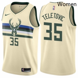 Womens Nike Milwaukee Bucks 35 Mirza Teletovic Swingman Cream NBA Jersey City Edition