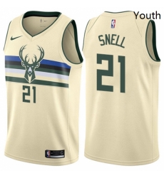 Youth Nike Milwaukee Bucks 21 Tony Snell Swingman Cream NBA Jersey City Edition 