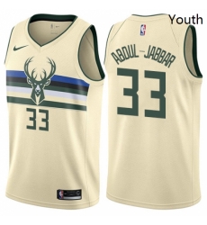 Youth Nike Milwaukee Bucks 33 Kareem Abdul Jabbar Swingman Cream NBA Jersey City Edition 