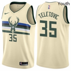 Youth Nike Milwaukee Bucks 35 Mirza Teletovic Swingman Cream NBA Jersey City Edition