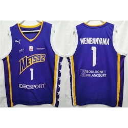 Men Boulogne Levallois Metropolitans 92 1 Victor Wembanyama Purple Stitched Jersey