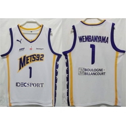 Men Boulogne Levallois Metropolitans 92 1 Victor Wembanyama White Stitched Jersey