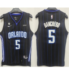 Men Orlando Magic 5 Paolo Banchero Black With No 6 Patch Icon Edition Stitched Swingman Jersey