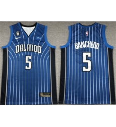 Men Orlando Magic 5 Paolo Banchero Blue With No 6 Patch Icon Edition Stitched Swingman Jersey