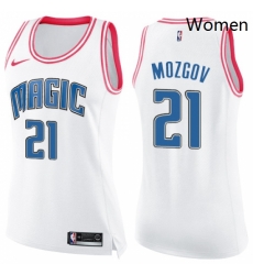 Womens Nike Orlando Magic 21 Timofey Mozgov Swingman White Pink Fashion NBA Jersey 