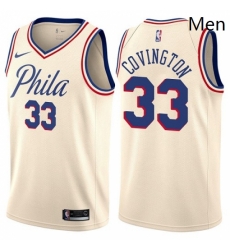 Mens Nike Philadelphia 76ers 33 Robert Covington Authentic Cream NBA Jersey City Edition