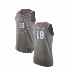 Mens Philadelphia 76ers 18 Shake Milton Authentic Gray Basketball Jersey City Edition 