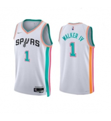 Men San Antonio Spurs 1 Lonnie Walker IV 2021 22 White City Edition Stitched Jersey