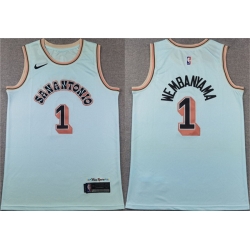 Men San Antonio Spurs 1 Victor Wembanyama Light Blue 2024 25 City Edition Stitched Basketball Jersey