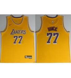 Men Los Angeles Lakers 77 Luka Docic Yellow 2025 Stitched Basketball Jersey