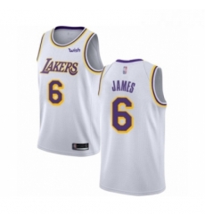 Womens Los Angeles Lakers 6 LeBron James Authentic White Basketball Jersey Association Edition 