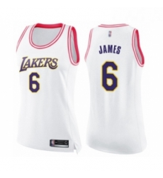 Womens Los Angeles Lakers 6 LeBron James Swingman White Pink Fashion Basketball Jersey 