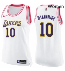 Womens Nike Los Angeles Lakers 10 Sviatoslav Mykhailiuk Swingman White Pink Fashion NBA Jersey 