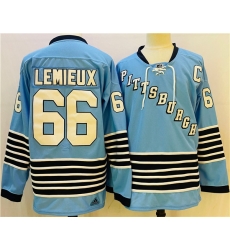 Men Pittsburgh Penguins 66 Mario Lemieux Blue Team Classics Stitched NHL Jersey