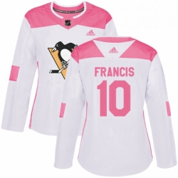 Womens Adidas Pittsburgh Penguins 10 Ron Francis Authentic WhitePink Fashion NHL Jersey 