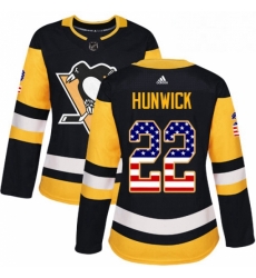 Womens Adidas Pittsburgh Penguins 22 Matt Hunwick Authentic Black USA Flag Fashion NHL Jersey 