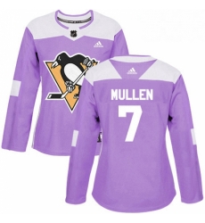 Womens Adidas Pittsburgh Penguins 7 Joe Mullen Authentic Purple Fights Cancer Practice NHL Jersey 