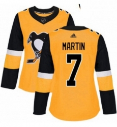 Womens Adidas Pittsburgh Penguins 7 Paul Martin Authentic Gold Alternate NHL Jersey 