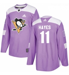 Youth Adidas Pittsburgh Penguins 11 Jimmy Hayes Authentic Purple Fights Cancer Practice NHL Jersey 