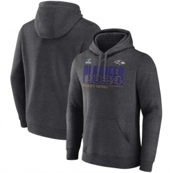 Men Baltimore Ravens Charcoal 2024 Playoffs Pullover Hoodie