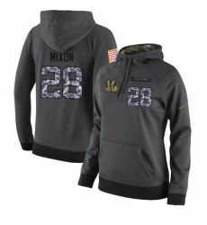 NFL Womens Nike Cincinnati Bengals 28 Joe Mixon Stitched Black Anthracite Salute to Service Player Performance Hoodie