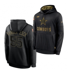 Men Dallas Cowboys 55 Leighton Vander Esch 2020 Salute To Service Black Sideline Performance Pullover Hoodie