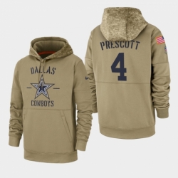 Mens Dallas Cowboys 4 Dak Prescott 2019 Salute to Service Sideline Therma Pullover Hoodie Tan