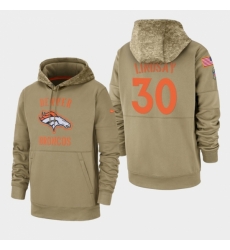 Mens Denver Broncos 30 Phillip Lindsay 2019 Salute to Service Sideline Therma Pullover Hoodie Tan