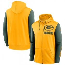 Men Green Bay Packers Gold Green Fan Gear Mascot Performance Full Zip Hoodie