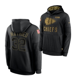 Men Kansas City Chiefs 32 Tyrann Mathieu 2020 Salute To Service Black Sideline Performance Pullover Hoodie