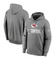 Men Kansas City Chiefs Gray Super Bowl LVII Champions Logo Fleece Pullover Hoodie