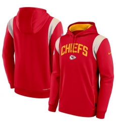 Men Kansas City Chiefs Red Sideline Stack Performance Pullover Hoodie 001