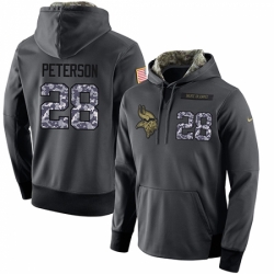 NFL Mens Nike Minnesota Vikings 28 Adrian Peterson Stitched Black Anthracite Salute to Service Player Performance Hoodie