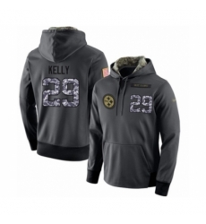 Football Mens Pittsburgh Steelers 29 Kam Kelly Stitched Black Anthracite Salute to Service Player Performance Hoodie