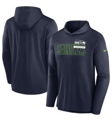 Men Seattle Seahawks Navy Lightweight Performance Hooded Long Sleeve T Shirt