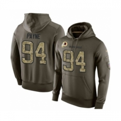 Football Mens Washington Redskins 94 DaRon Payne Green Salute To Service Pullover Hoodie