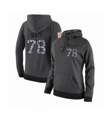 Football Womens Los Angeles Chargers 78 Trent Scott Stitched Black Anthracite Salute to Service Player Performance Hoodie