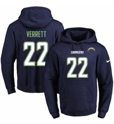 NFL Mens Nike Los Angeles Chargers 22 Jason Verrett Navy Blue Name Number Pullover Hoodie